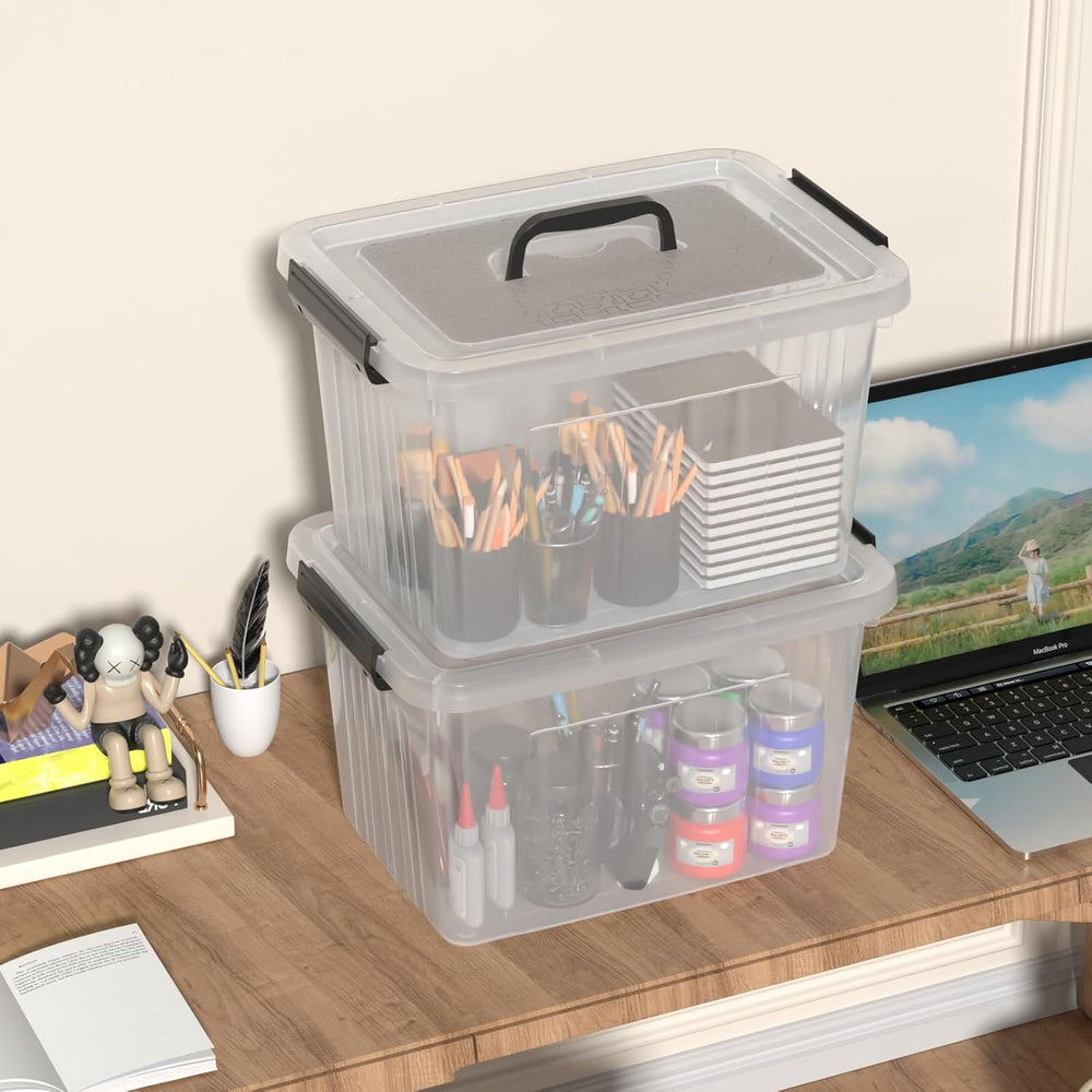 Yuright 20 Quart Clear Lidded Storage Bins, Plastic Organizing Box, 4 Pack