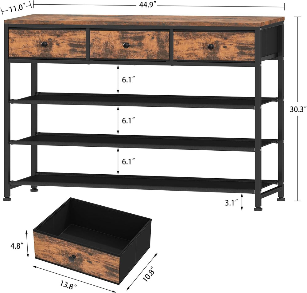 usikey 4 Tier Shoe Rack with 3 Drawers & 3 Oxford Fabric Shelves, Holds 1...