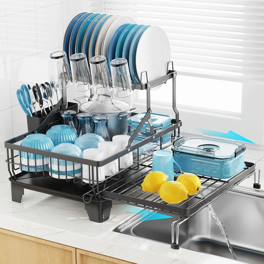GSlife Large 2 Tier Dish Drying Rack - Expandable Over Sink & Counter Use