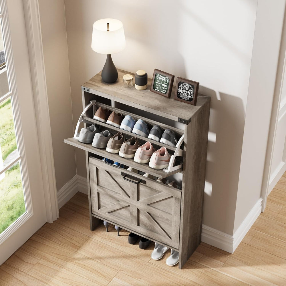 Halitaa Shoe Storage Cabinet for Entryway,Farmhouse Slim Shoe Cabinet with 2 ...