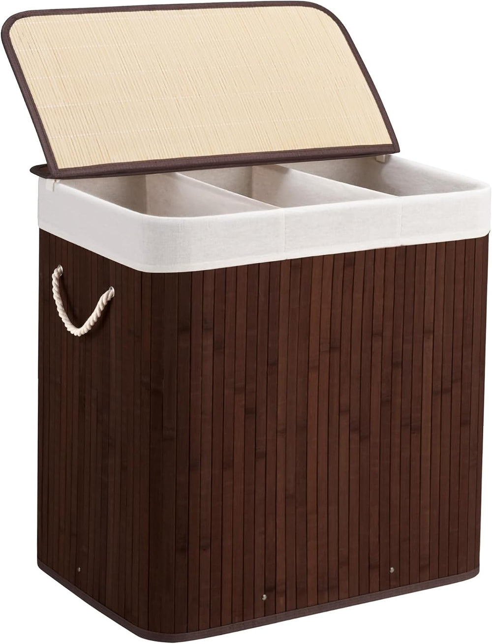 Aliphon 150L Laundry Hamper with lid, 3-Section Clothes Laundry Basket with H...