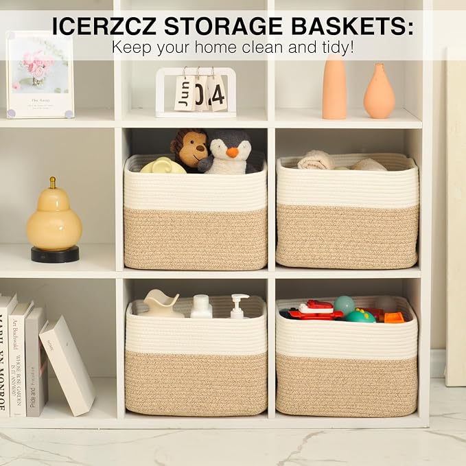 Storage Baskets for Organizing & Shelves, Woven Cotton Rope Organization ...