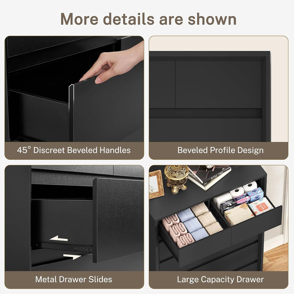 TEENFON 51.6" Tall Dresser for Bedroom, Black Dresser, 7 Drawer Dresser