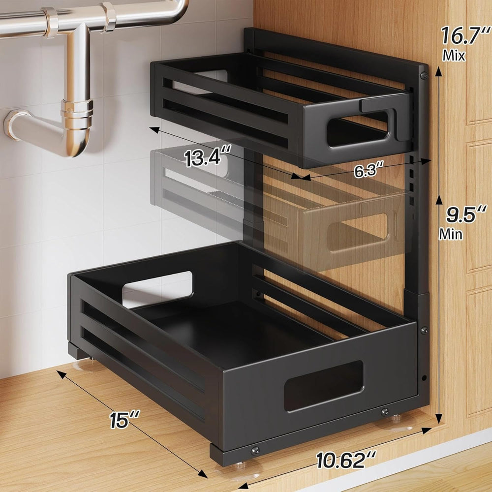 2 Pack Under Sink Organizer,Pull Out Cabinet Organizer with Smooth Cylindrica...