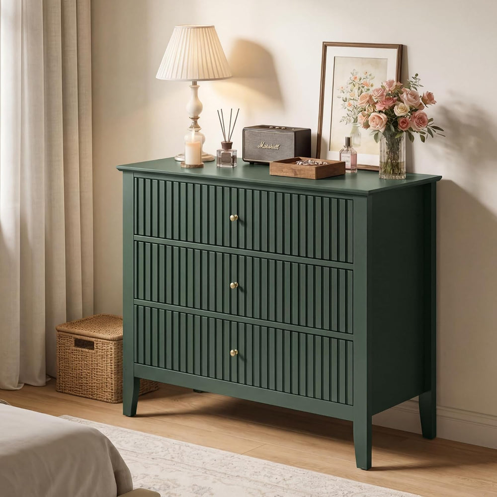 RoyalCraft Large 3 Drawer Dresser Set of 2, Fluted Chest of Drawers with Stor...