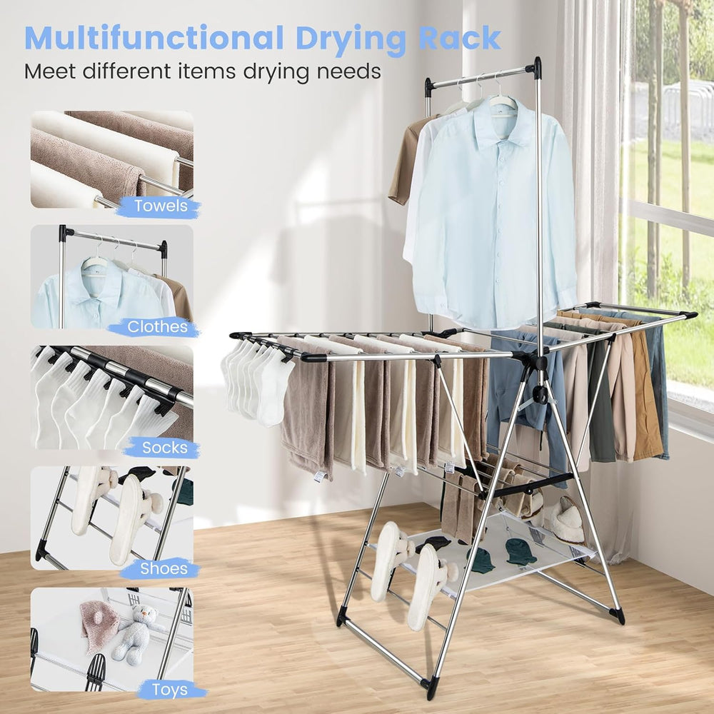 GIANTEX Foldable Clothes Drying Rack with 6-Level Adjustable Height
