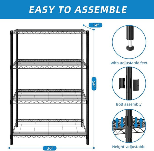 4-Shelf Adjustable Metal Shelf Wire Shelving Unit Storage Rack Display Shelf - Image 2