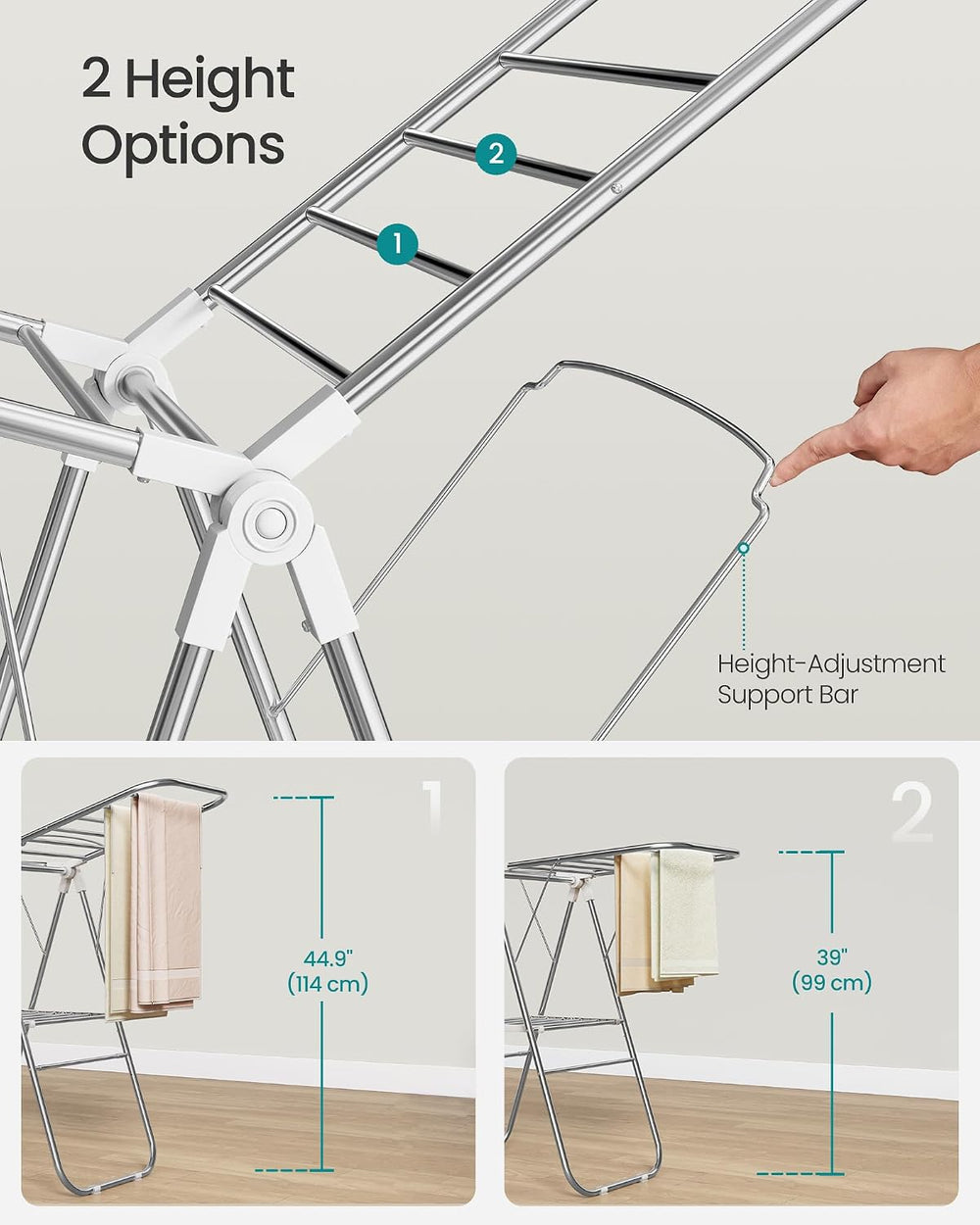 SONGMICS Clothes Drying Rack, Foldable Metal Airer, 19.3 x 51.2 x 39.4 in