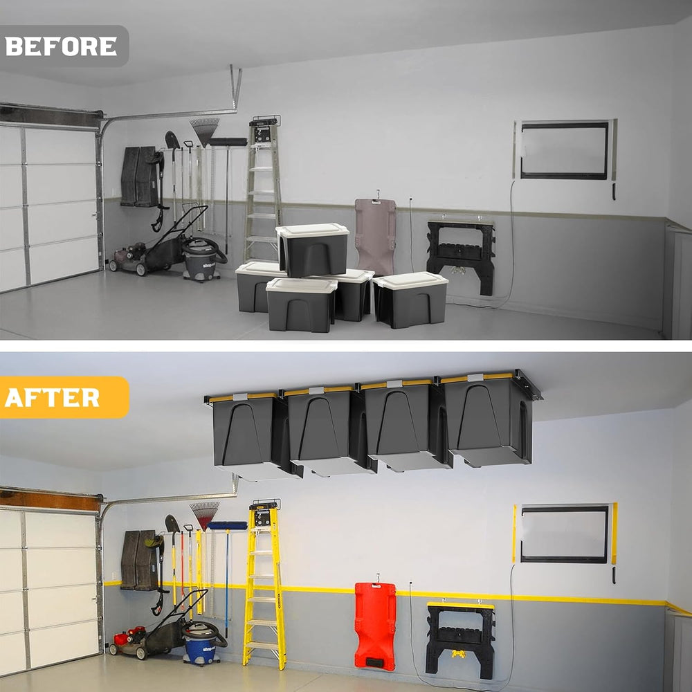 WALMANN Overhead Tote Storage Rails, Heavy Duty Garage Ceiling Bin Rack
