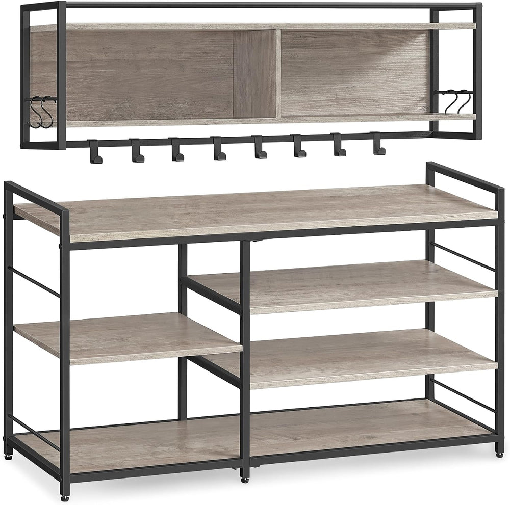 VASAGLE Hall Tree with Shoe Bench, 12 Metal Hooks, 4-Tier Shoe Rack