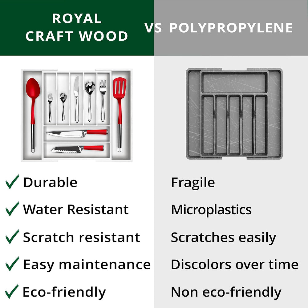 ROYAL CRAFT WOOD Luxury Bamboo Kitchen Drawer Organizer - Silverware Organize...