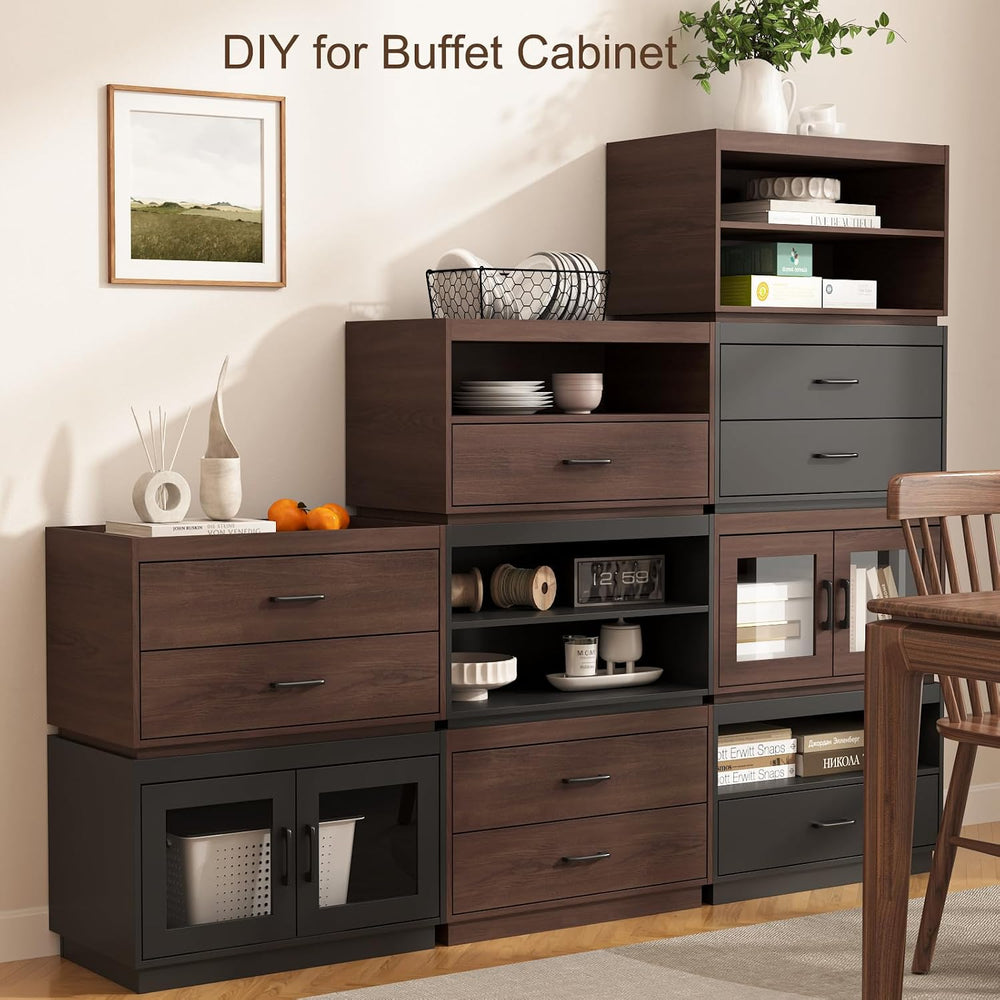 Stackable Storage with 2 Drawers, 28"W Storage Bins for Closet Organizers