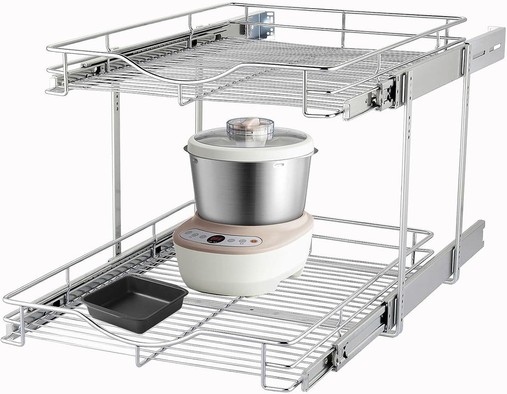 DINDON 2 Tier Pull Out Cabinet Organizer Heavy-Duty Metal Sliding Drawer Shelf