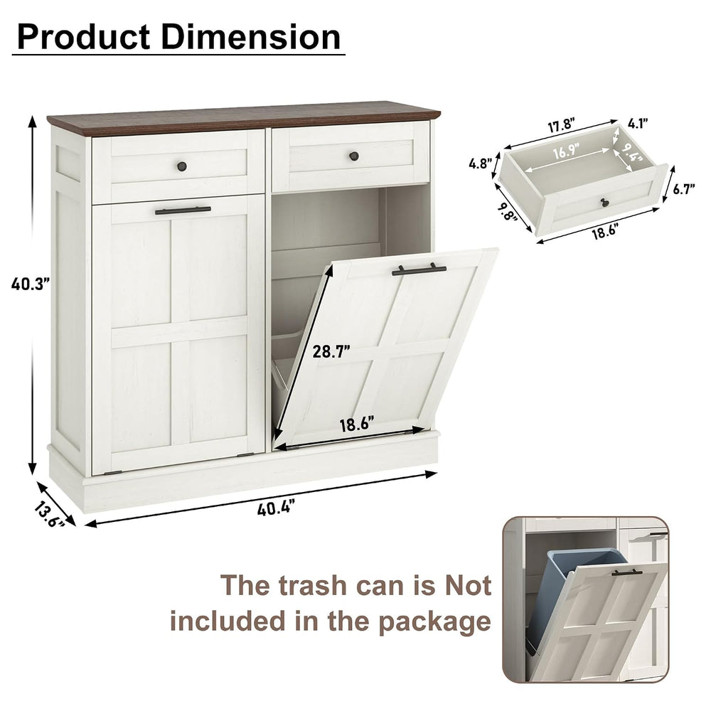 13 Gallon Double Tilt-Out Trash Can Cabinet, Farmhouse Hidden Garbage Wooden ...