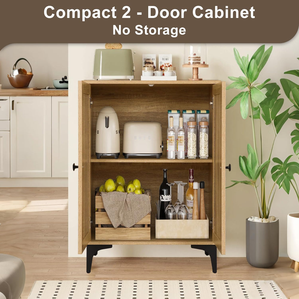 Rattan Cabinet, Buffet Cabinet with Storage, Boho Small Sideboard with Adjust...