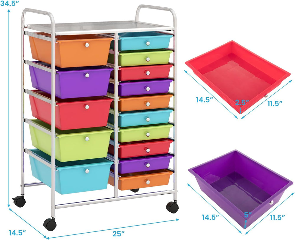 Giantex 15-Drawer Organizer Cart Office School Storage Cart Rolling Drawer Ca...