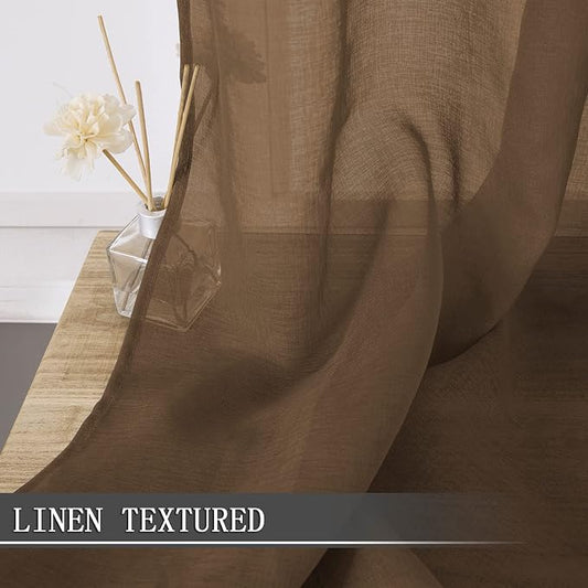Tollpiz Sheer Curtain Linen Textured Bedroom Curtains Sheer Light Filtering Rod - Image 2