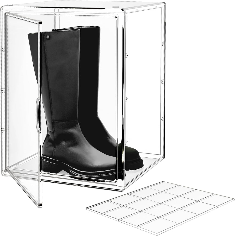 Clear Shoe Storage Boxes with Divider, Stackable Plastic Boot Boxes