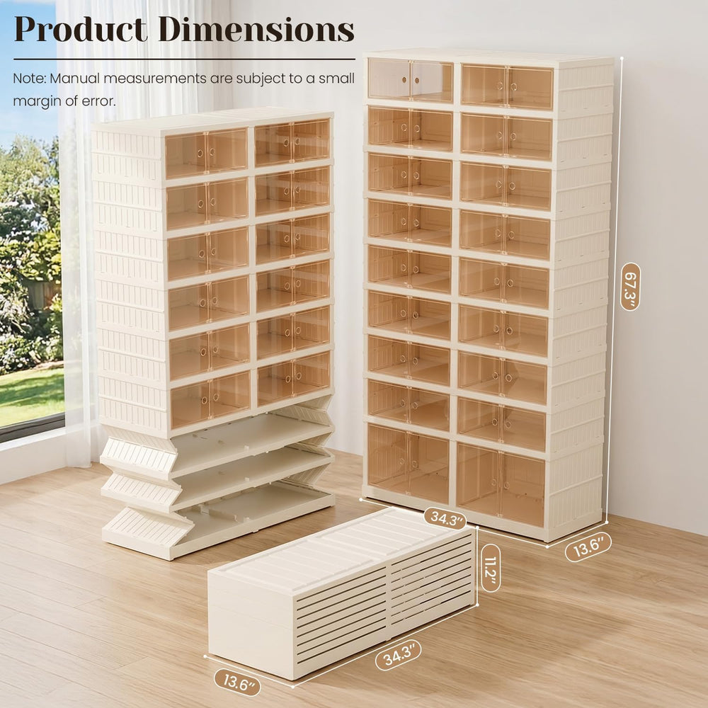Collapsible Shoe Rack Organizer, Clear Doors Plastic Shoe Storage Cabinet