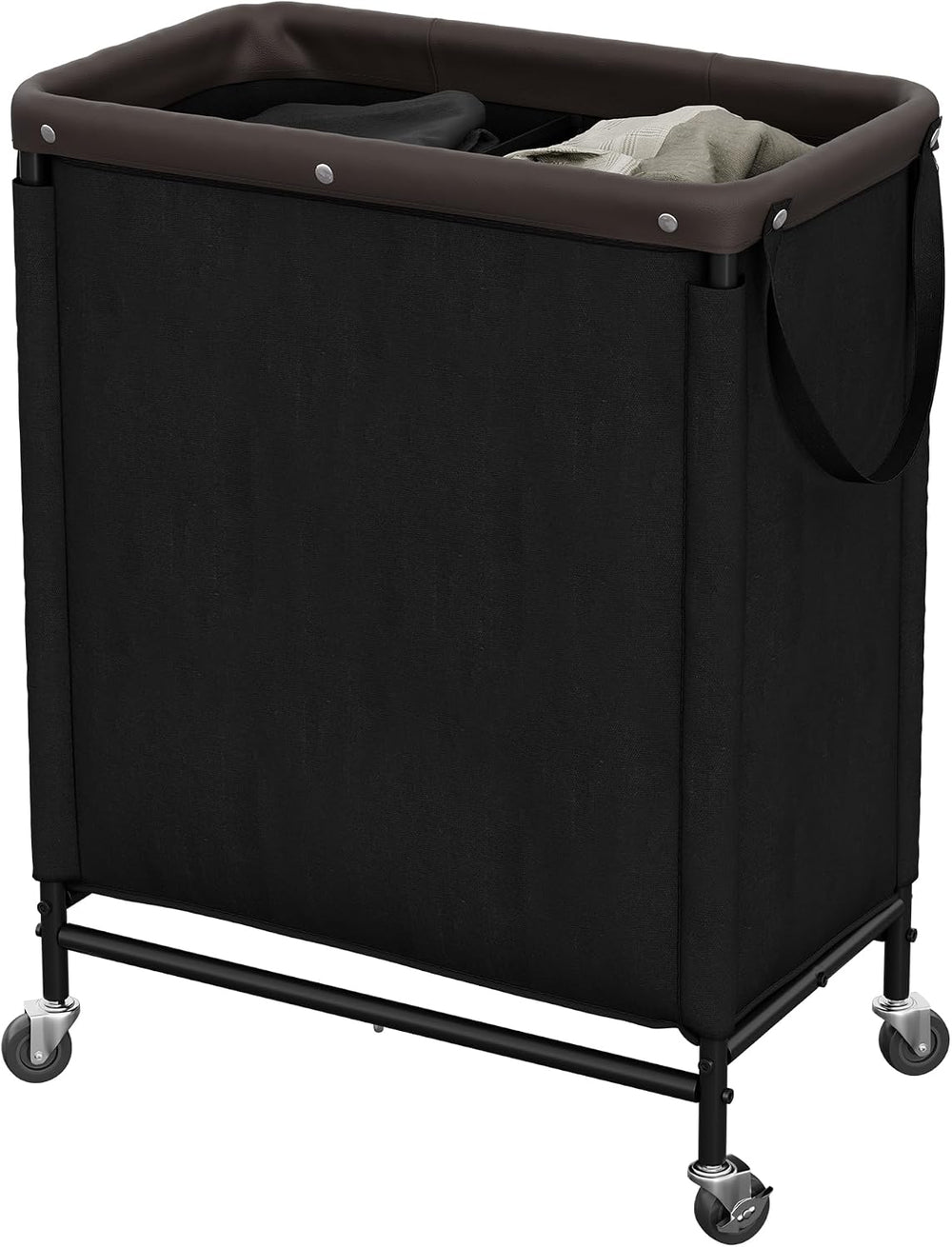 StorageWorks 2 Section Laundry Hamper, 100L Black Sorter Cart with Wheels