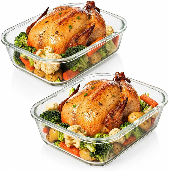 Razab 10 Cups/ 80 Oz 4 Pc (Set of 2) Glass Food Storage Containers with Airtight Locking Lids-For Storing & Serving Food. BPA Free & Leak Proof - Microwave, Dishwasher, Fridge, Freezer and Oven Safe