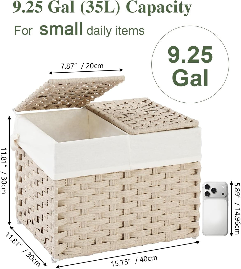 SETVSON Storage Basket with Lid, 2-Lid PE Rattan Storage Bin, Light Khaki