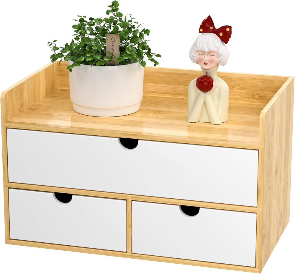Bamboo Desk Organizer with Drawers, Desktop Storage for Office Supplies
