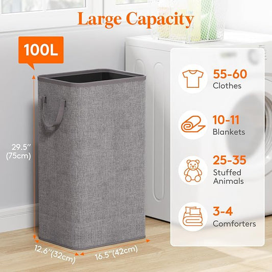 Lifewit 100L Large Tall Laundry Hamper, Collapsible Laundry Basket - Image 2