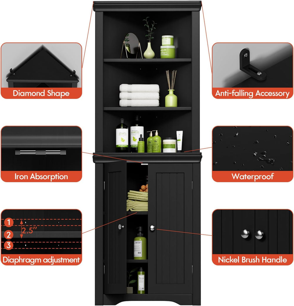 YESHOMY Corner Cabinet, Storage Cupboard with Doors, Black