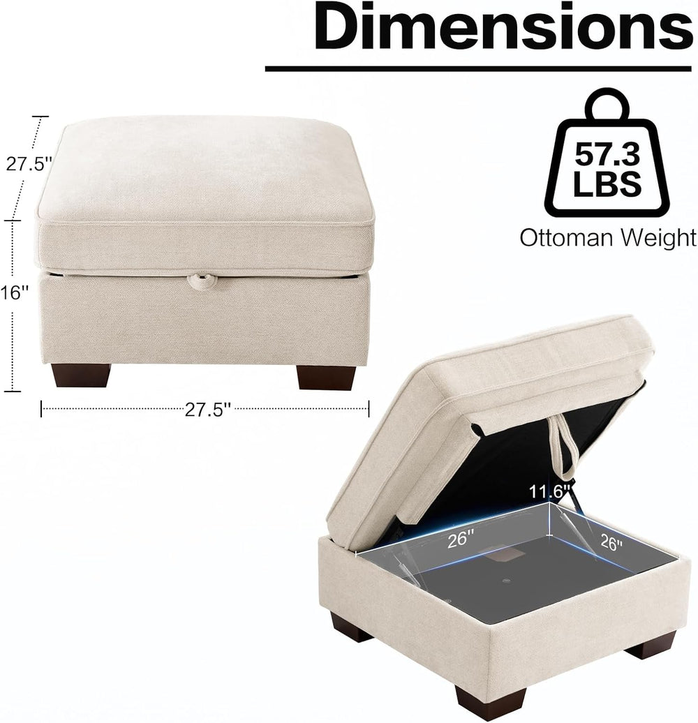 TEKAMON 27.5" Storage Ottoman, Square Footrest with Sponge Padded Seat, ...