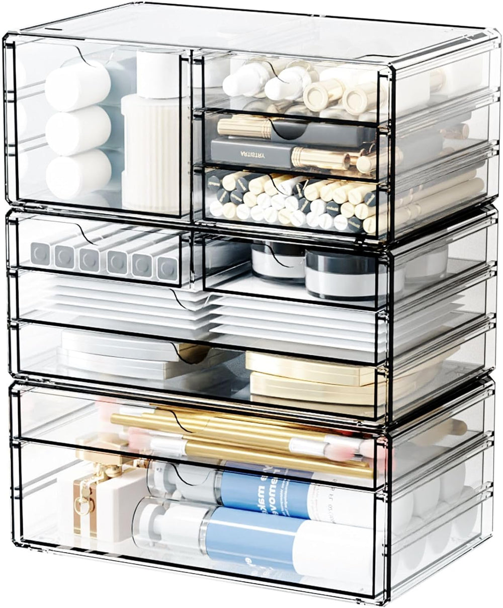 Yieach 3Pack Clear Drawer Organizers Stackable,Acrylic Storage Drawers With 1...