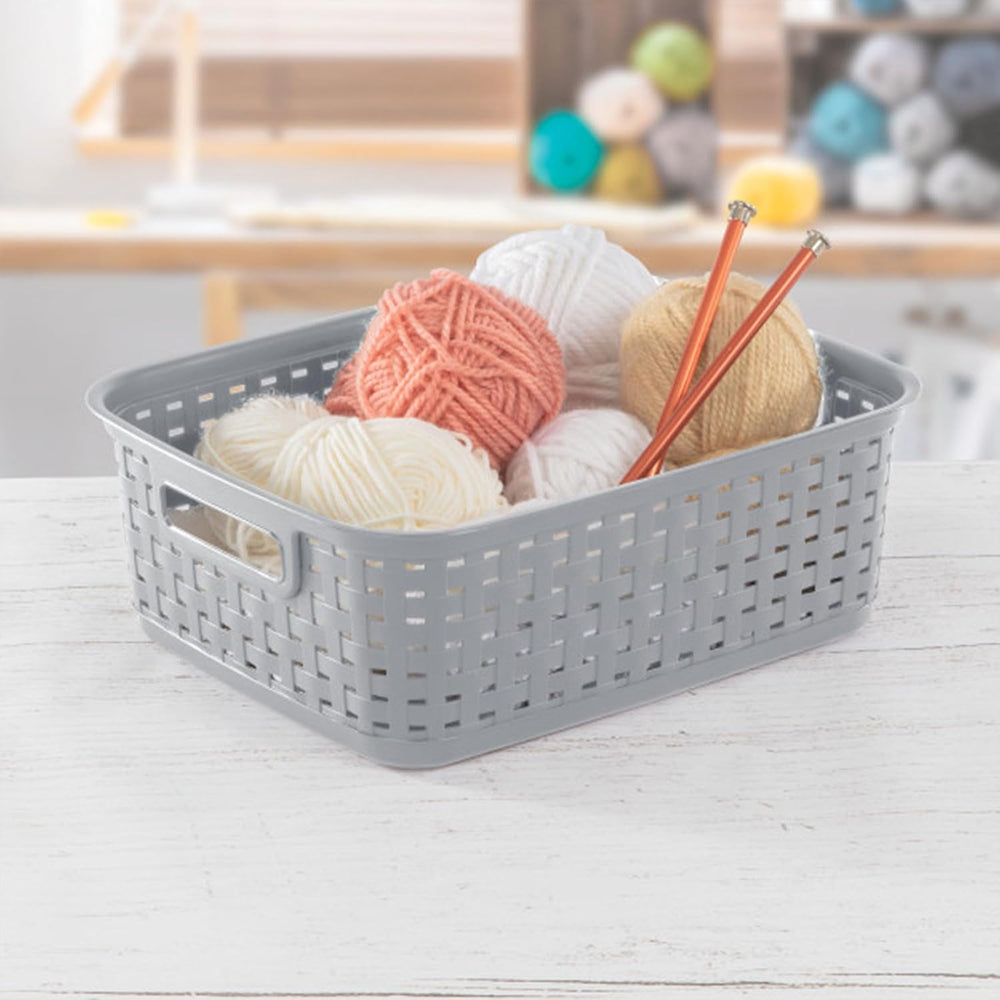 Sterilite Short Plastic Weave Storage Basket, Bin Organization for Countertop...