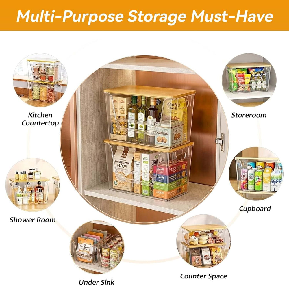 4 Pack Pantry Organizers and Storage with Bamboo Lids