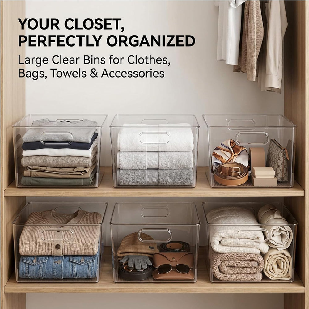 MOONEDGE 4-Pack 12x12x7 Extra Large Clear Plastic Storage Bins with Handles
