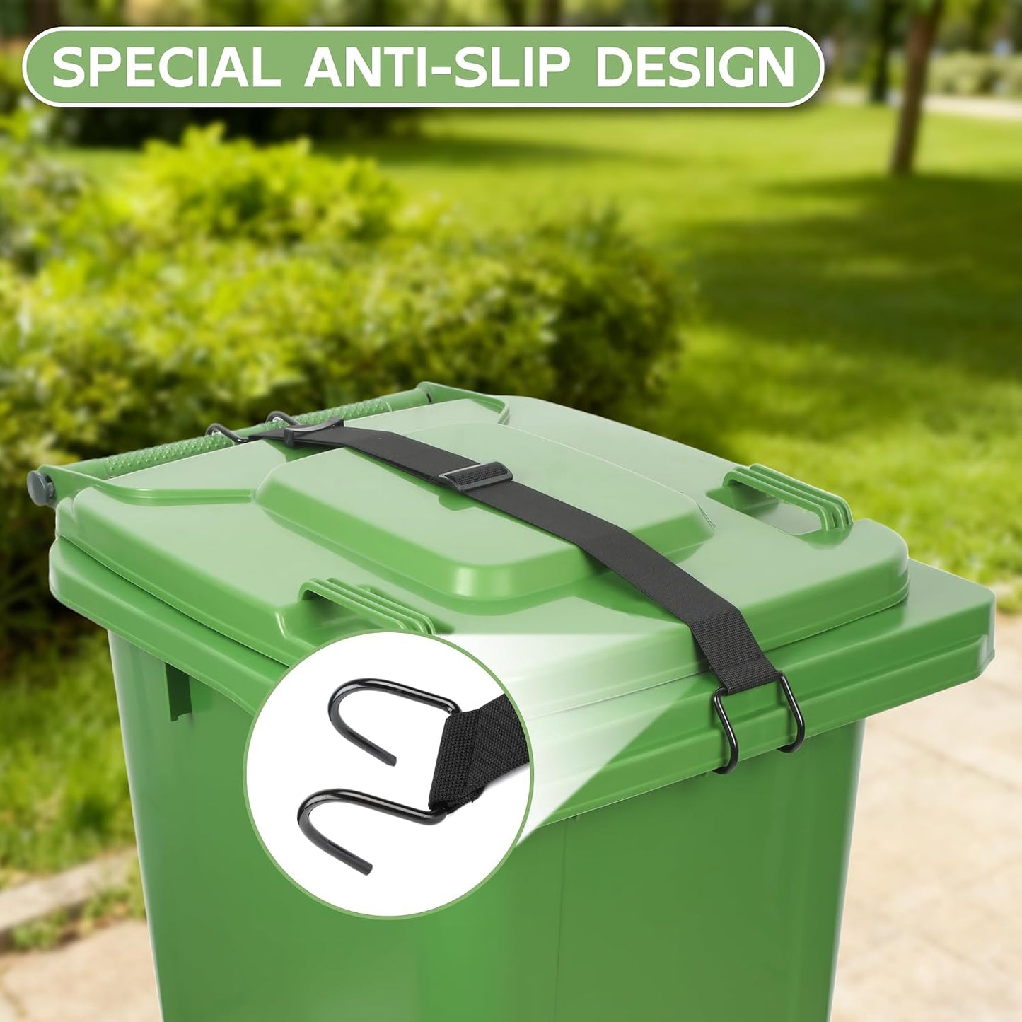 2PCS Trash Can Locks,Adjustable Animal-Proof & Windproof Garbage | Can Lid Lock, Universal Fit for 28-96 Gallon Outdoor Bins, Effectively Prevents Raccoons from Rummaging through Trash Cans