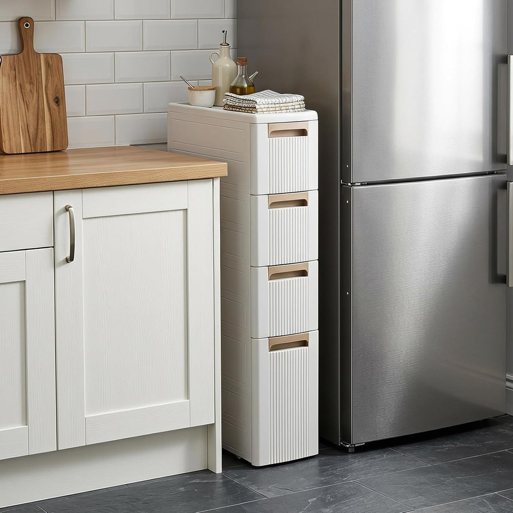 Byroce 4-Tier Narrow Storage Cabinet with Wheels, Slim Rolling Plastic Drawer...