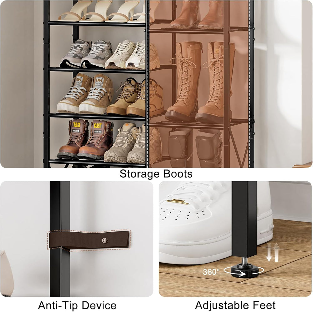 10-Tier Shoe Rack, Boot Storage for Closet, Rustic Brown