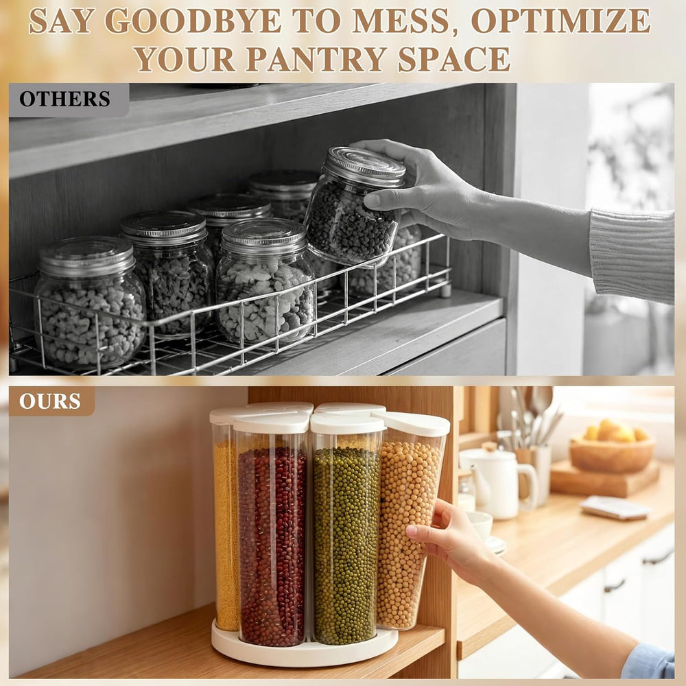 6 Grids Rotating Cereal Dispenser Countertop, 15 lbs Rice Dispenser