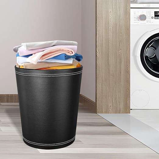 Pu Leather Trash Can, 2.6 Gallon Black Bathroom Trash Can, Small Office Garbage - Image 8