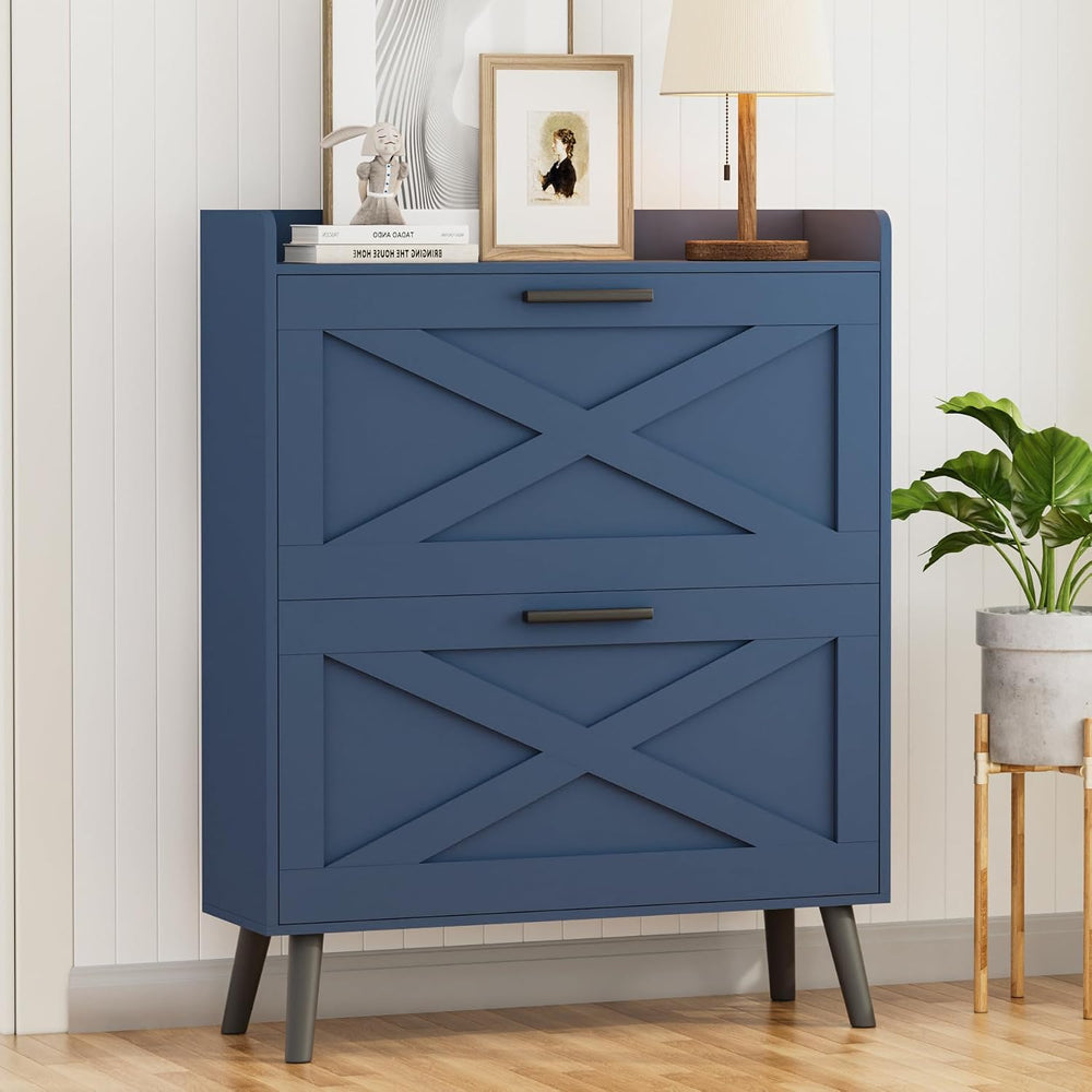 Homleke Farmhouse Shoe Storage Cabinet with Flip Drawers & Barn Door Design