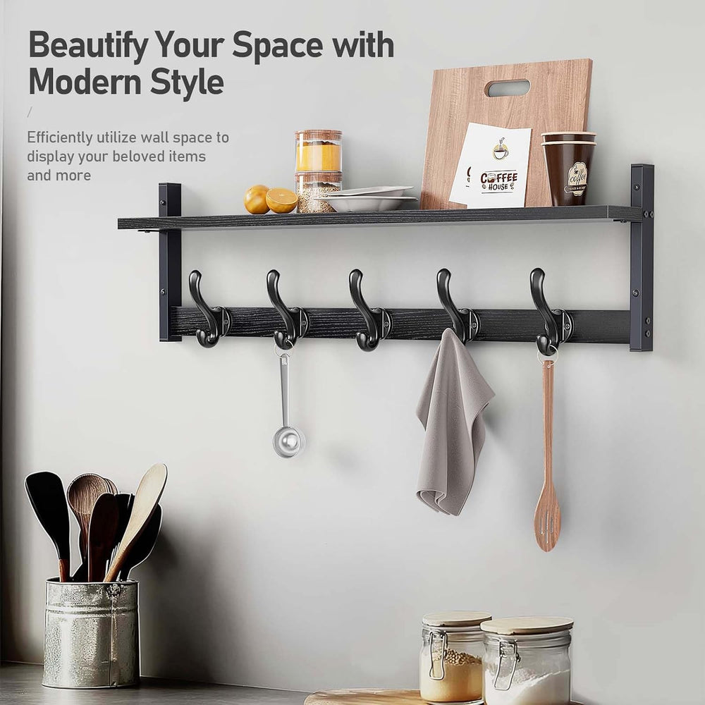 Tatub 29" Rustic Coat Rack Wall Mount with Shelf, Entryway Wall Hooks wi...