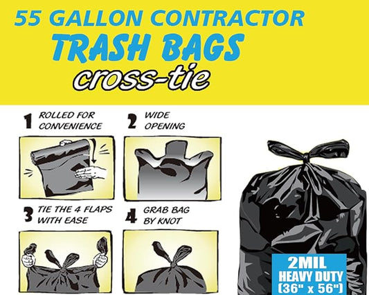 Contractor Heavy Duty Trash Bags 55 Gallon | 10 Count | 2 MIL | 36" X 56" | - Image 2