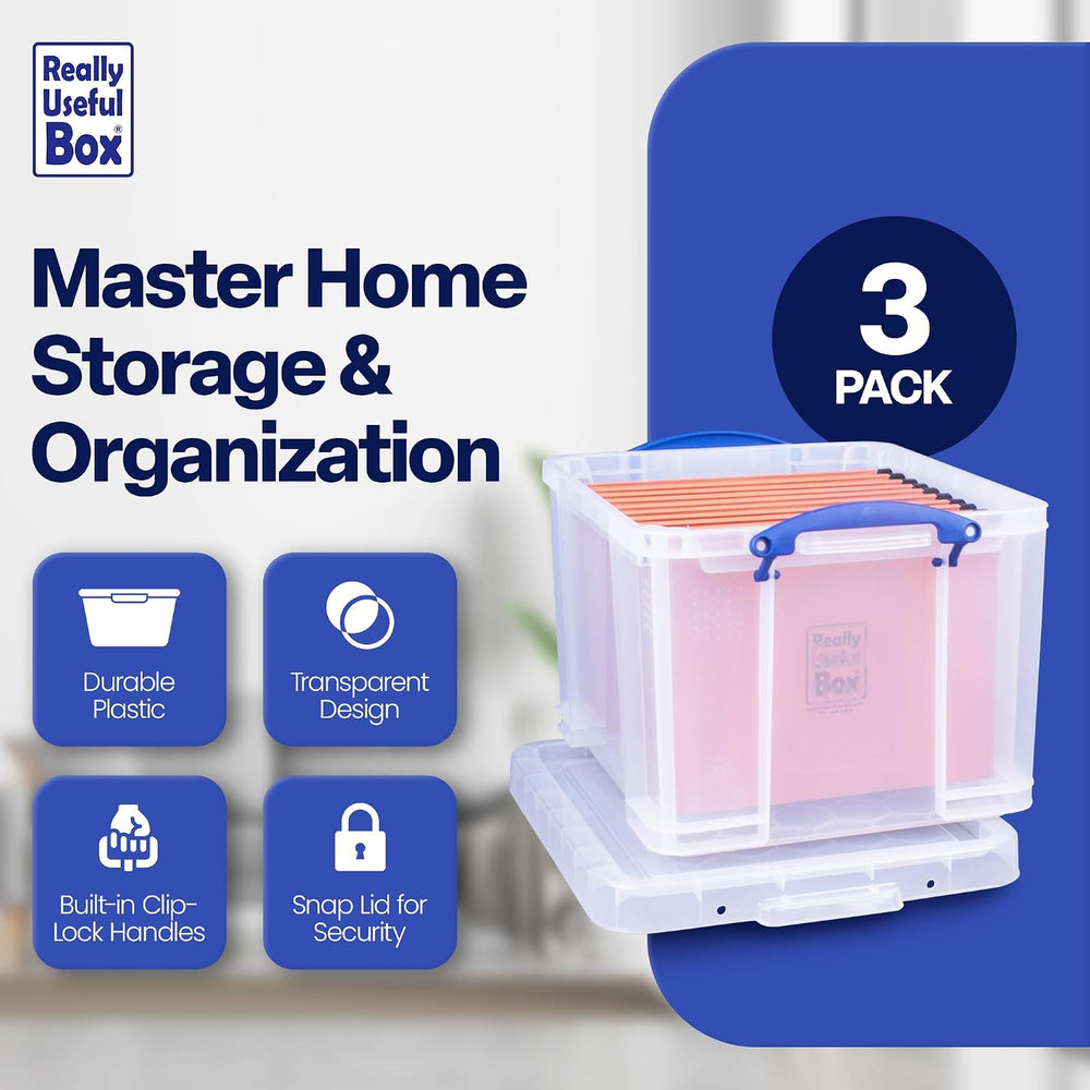 Really Useful Box 32 Liter Storage Container, 3 Pack