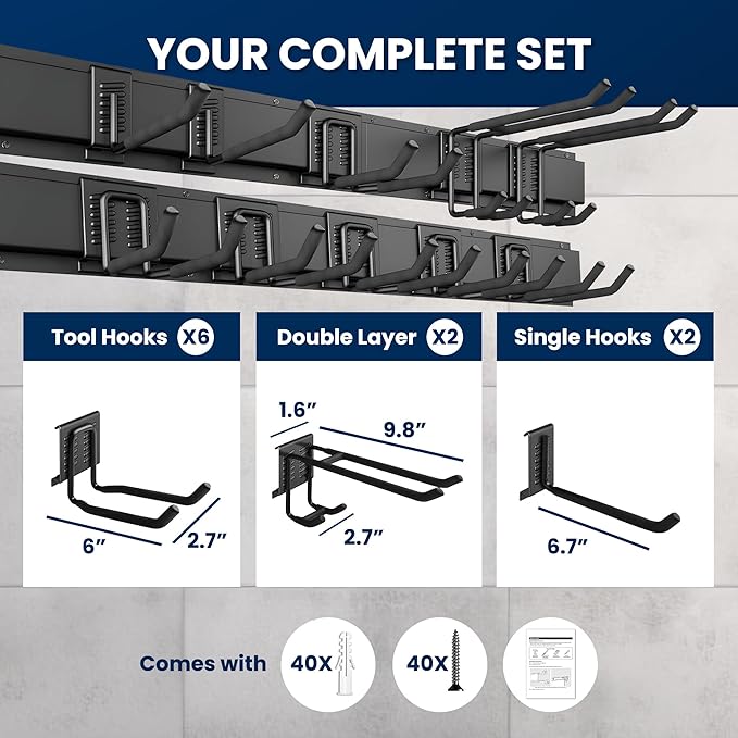 64'' All-Metal Garage Tool Organizer Wall Mount – Heavy-Duty Tool Rac...