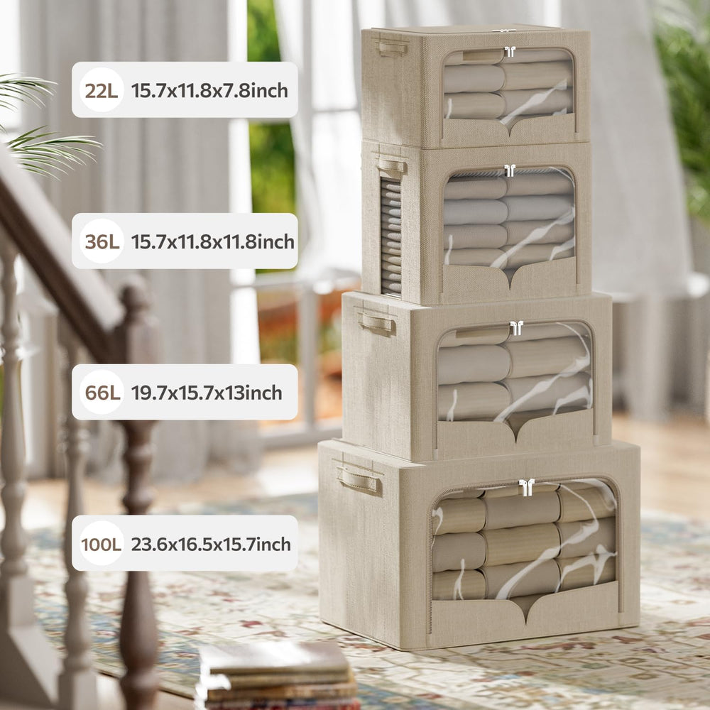 FHSQX 3 Pack Clothes Storage Bins - Foldable Metal Frame Storage Box - Stacka...