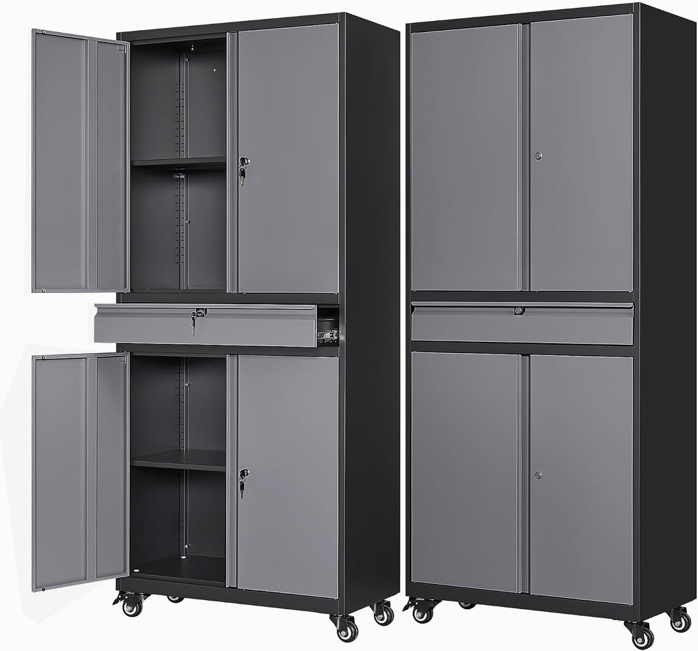Letaya Metal Garage Storage Cabinet with Wheels,72” Rolling Tool Cabinet with...