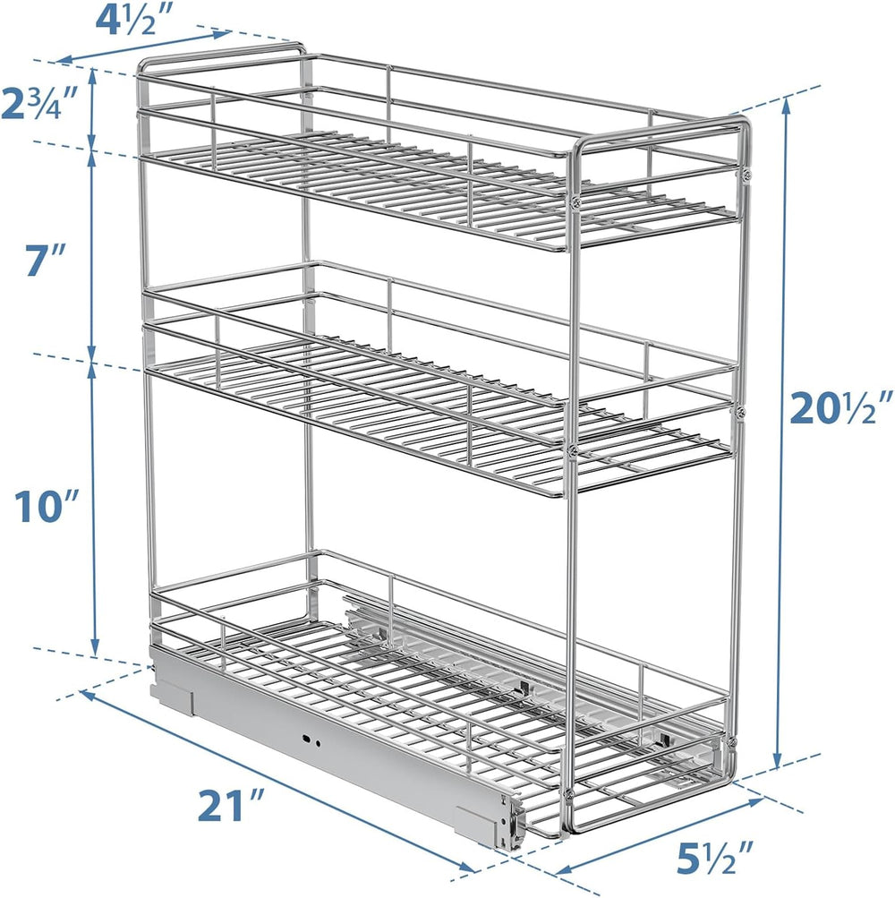 ROOMTEC 3-Tier Pull Out Cabinet Organizer for Narrow Cabinet (5.5" W X 2...