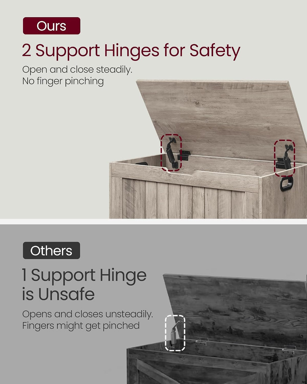 VASAGLE Storage Chest, 29.9 Inches Width Bench with 2 Safety Hinges