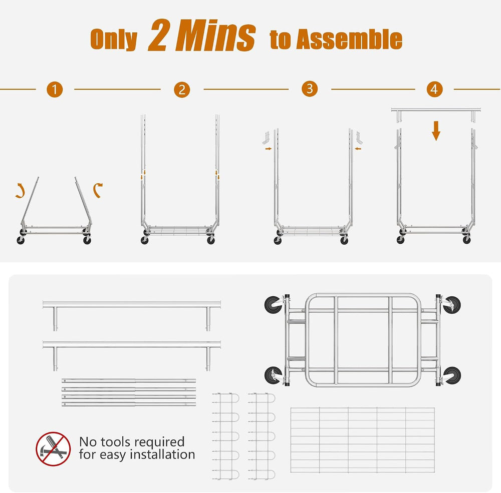 Gewudraw Clothes Rack Heavy Duty Load 900 Lbs With Wheels,Commercial,Chrome