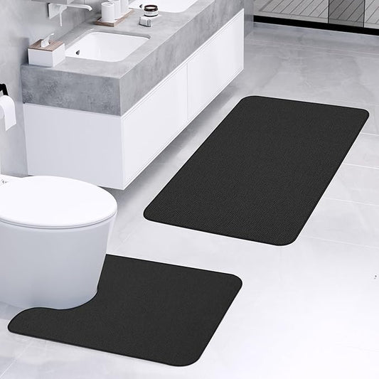 Bathroom Rugs Set 2 Pieces, Thin Bathroom Mats, Toilet Rugs, Quick Dry - Image 2